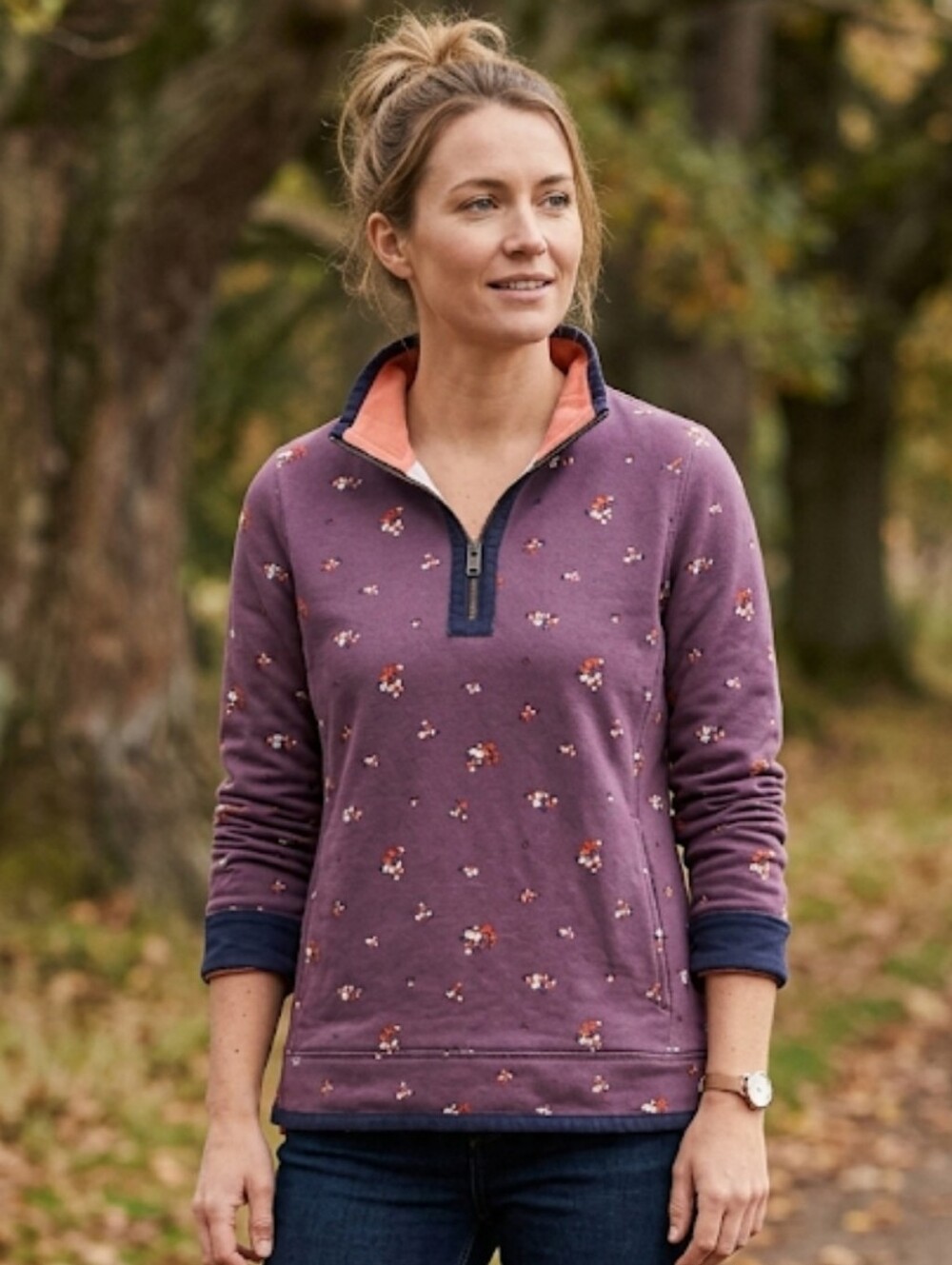 Fat Face Airlie Pullover Quarter Zip Size 4 Purple Long Sleeve Cotton